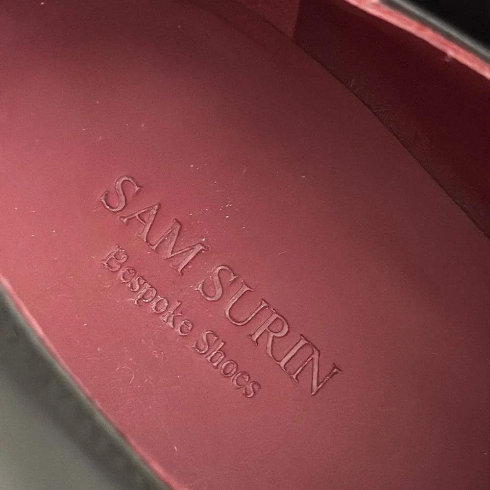 Sam Surin | Bespoke Black Leather Oxfords Red Laces Custom DF Monogram (9.5)
